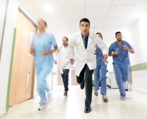 doctors and nurses running