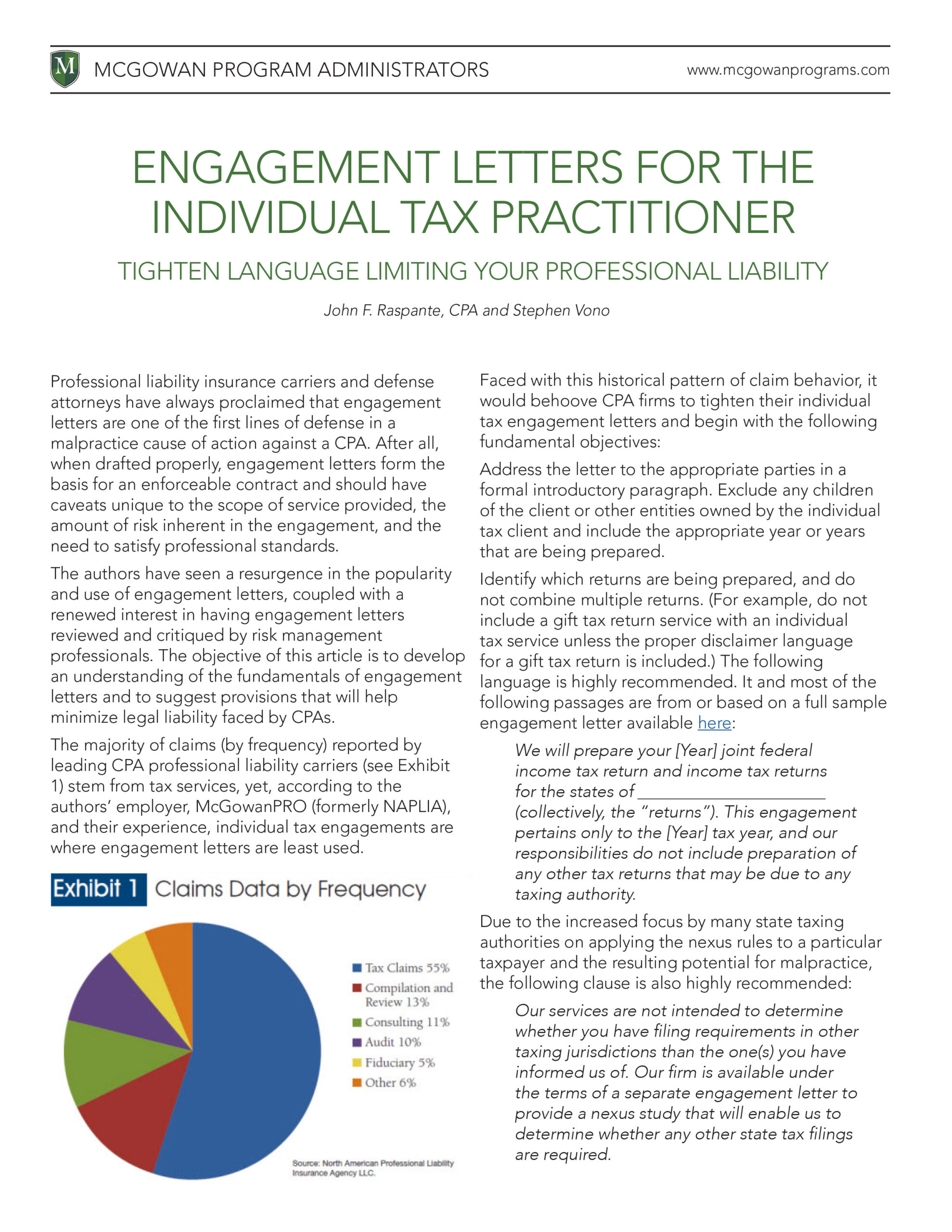 Bookkeeping Engagement Letter Sample from mcgowanprograms.com